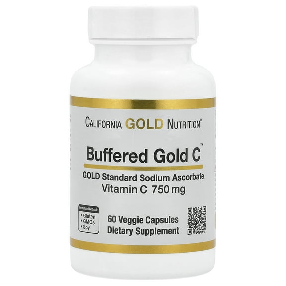 California Gold Nutrition Buffered Gold C, GOLD Standard Sodium Ascorbate (Vitamin C), 60 Veggie Capsules