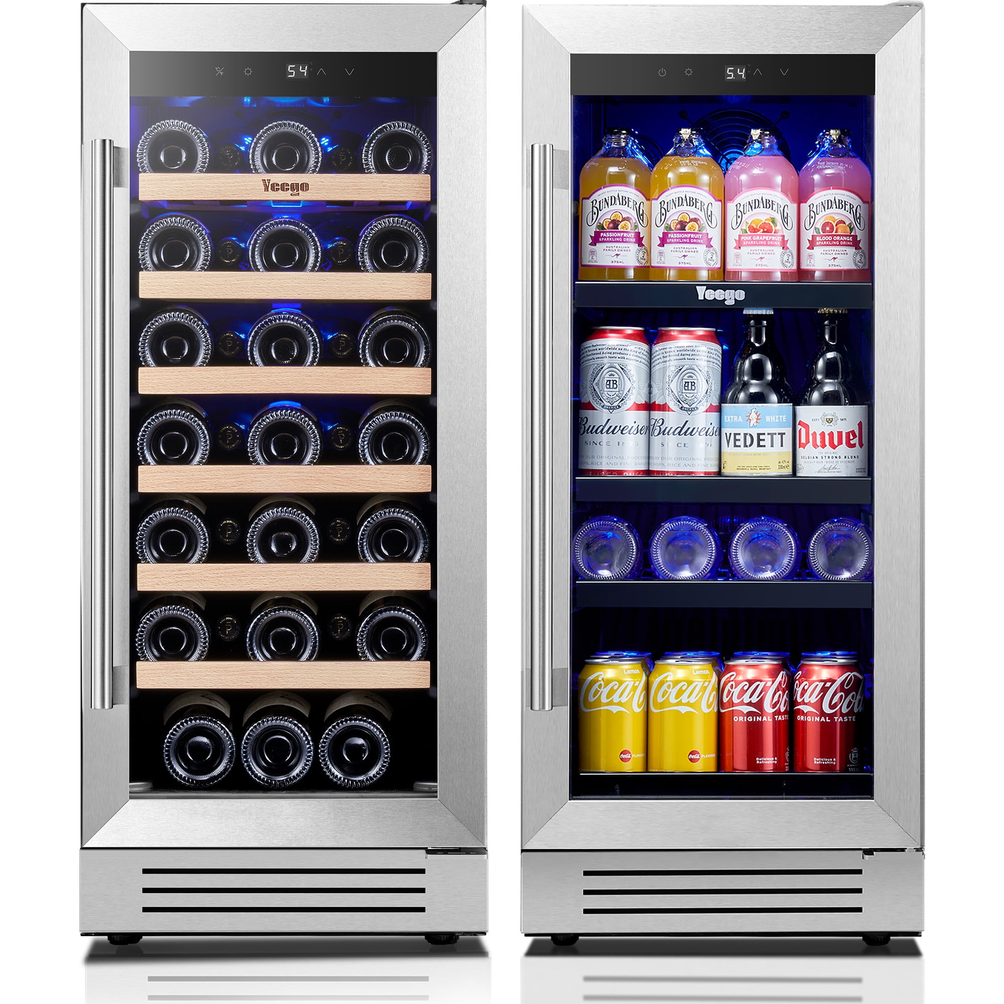 Yeego 30" Wine and Beverage Refrigerator,Two 15" Wine and Beverage Cooler Under Counter or Freestanding, Hold 33 Bottles and 80 Cans(Two Pack)