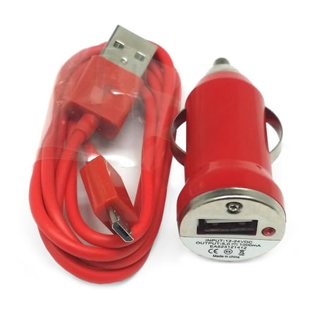 Mini Accents Trophy Importer520 Red Combo Mini Compact 1000mAh Car Charger + Micro USB Data Sync / Battery Charge Cable For HTC 7 Trophy 6985 ()