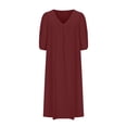 thumbnail image 4 of Liquidation d'Été 2025! Robe pour Femme Grande Taille, Liquidation de Robes d'Été pour Femmes, Combinaison d'Été pour Femme en Coton et Lin à Manches Courtes, Col en V, Manches Courtes, Jupe Longue, 4 of 5