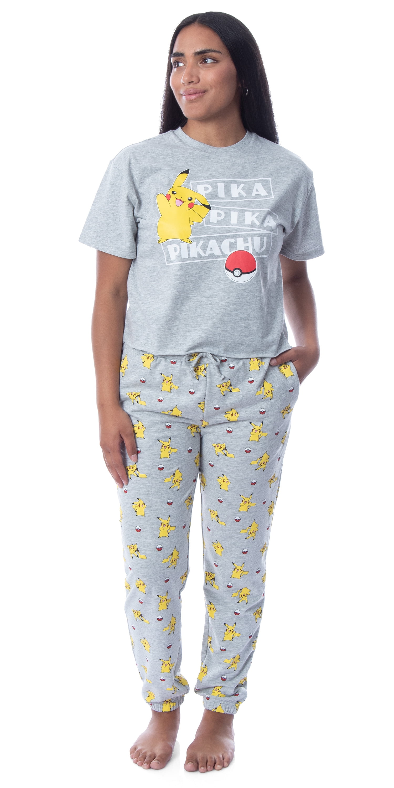 Pokemon Womens' Pika Pika Pikachu Poke Ball Sleep Pajama Jogger Set -