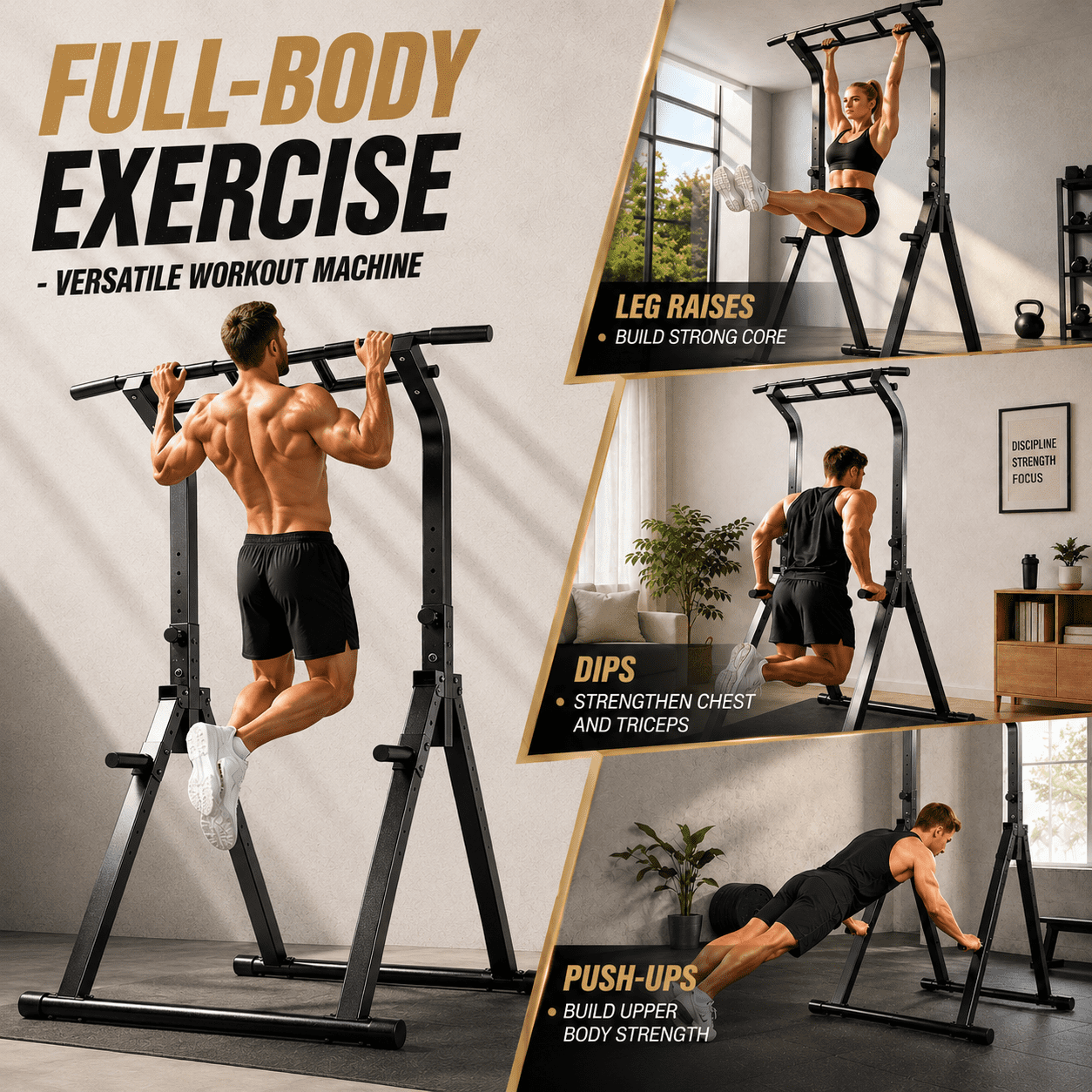 Wesfital Pull Up & Dip Bar Station, Multi-Function Home Gym Strength Training Equipment for Men & Women Muscle Building