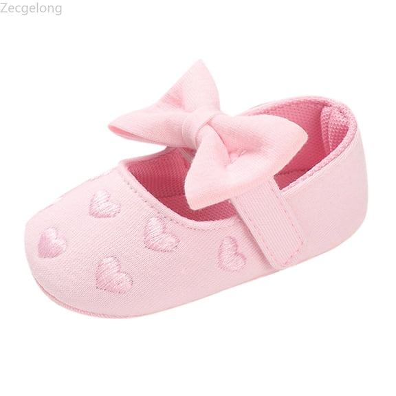 Zecgelong Toddler Kids Girls Heart Print Bow Cotton Shoes Soft First Walking Shoes Baby Sneakers Size US:4 Pink