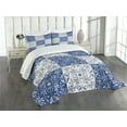 thumbnail image 3 of Ambesonne Navy White Quilted Bedspread Set 3 Pcs, Portuguese Mosaic, King Size, Navy Blue White, 3 of 5