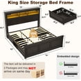 thumbnail image 3 of Blotout Farmhouse King Size Bed Frame with 55" Tall Storage Bookcase Headboard & 4 Drawers, Wood Platform Bed Frame with 24" Roman Colum Footboard, LED Light, Charging Station, No Box Spring Needed, 3 of 9
