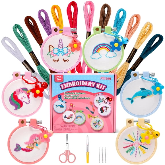 Kit de Bordado Pllieay para Niños con Patrón Preimpreso y Bastidor