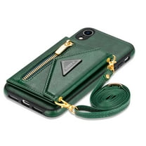 Apple iPhone XR Crossbody Bag Case, Dteck Zipper Pocket Credit Card Holder Wallet Case Phone Cover with Shoulder Strap, For iPhone XR,Green