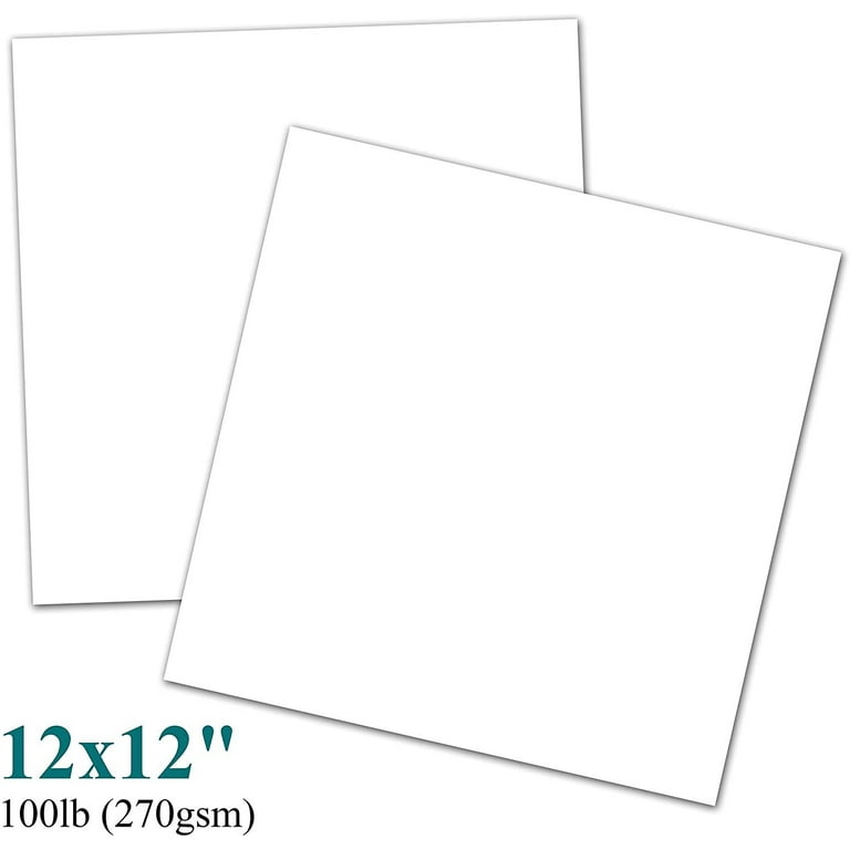 12 x 12 Fine Square Cardstock - Cover Bright White Thick Paper Card Stock  Smooth Finish | 100lb (270gsm) | 25 Sheets Per Pack