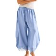 thumbnail image 4 of JUUNthy Casual Pants for Womens, Baggy Fit Elastic Waist Lace Hem Wide Leg Lightweight Summer Trousers with Pockets Khaki S, 4 of 14
