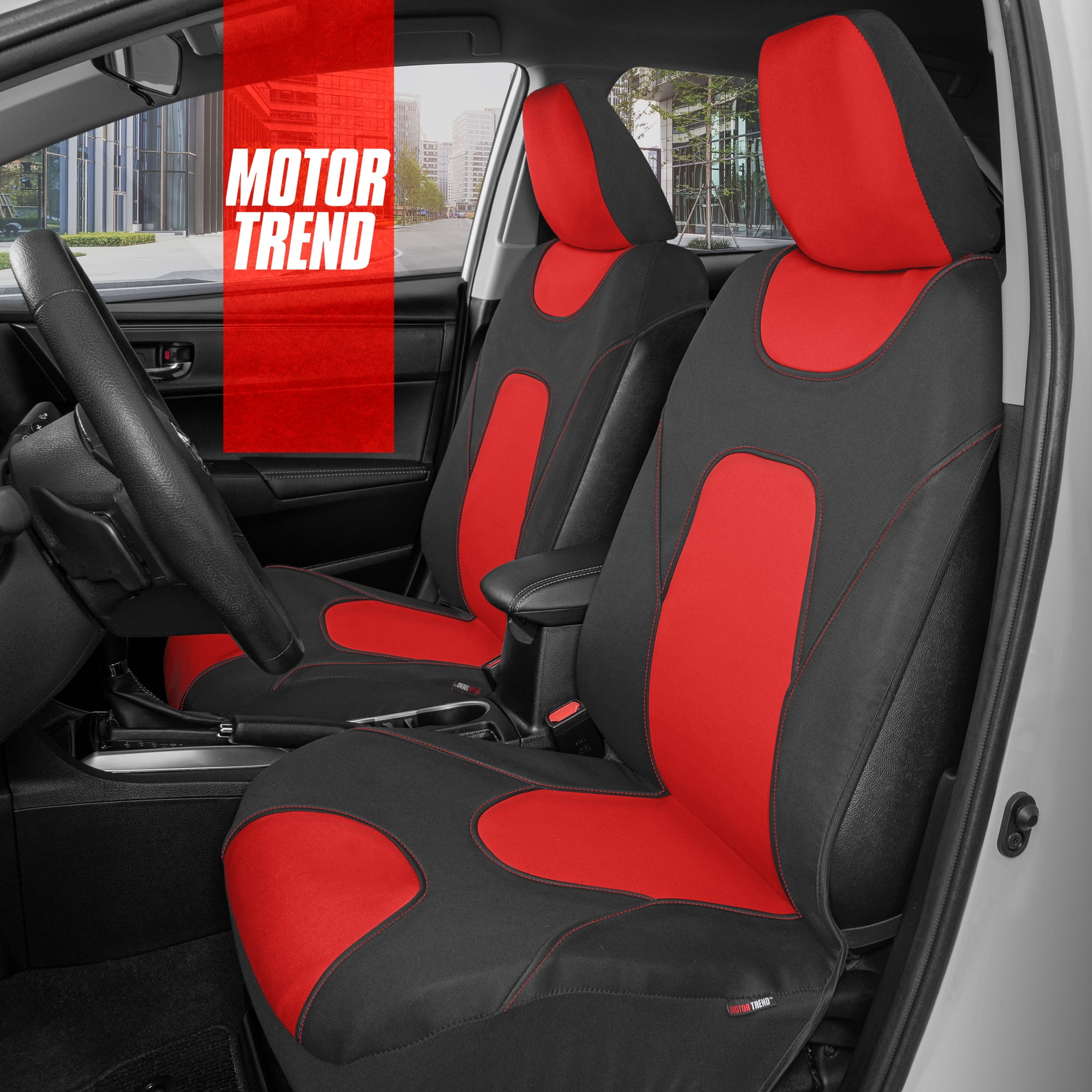 Motor Trend NeoCloth Waterproof Car Seat Covers Front & Rear Full Set, Red - Universal Fit for Car Truck Van SUV