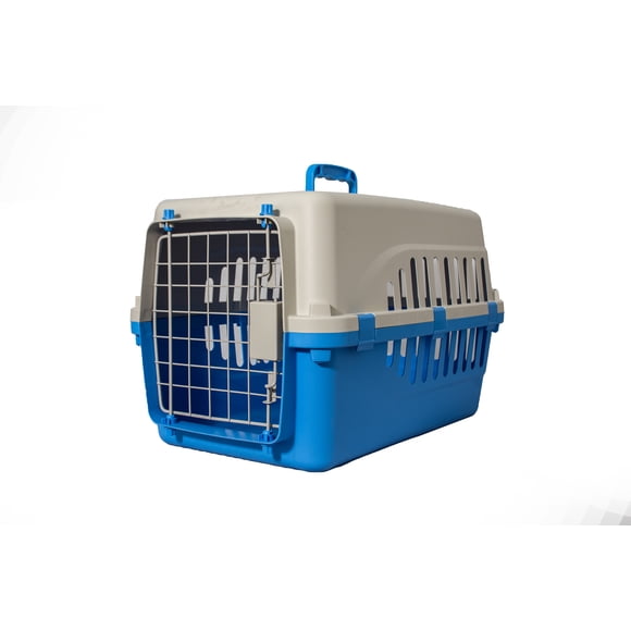Transportadora para perro economica con puerta metalica 45 cm x 30 cm x 29 cm color celeste
