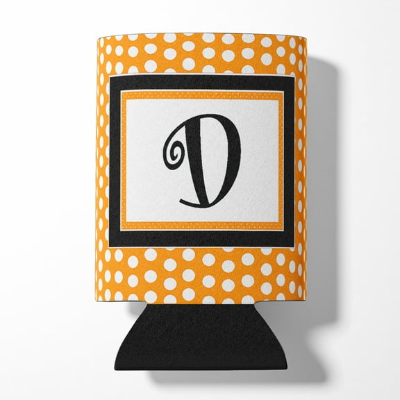 Letter D Initial Monogram - Orange Polkadots Can or Bottle Hugger