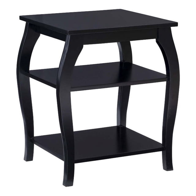 Linon Table d'Appoint en Bois Regan Pieds Courbés 2 Étagères Spacieuses Finition Noire
