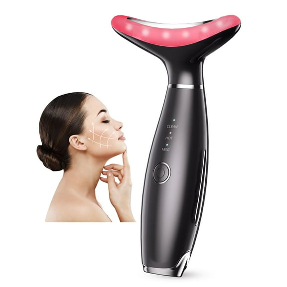 Neck Face Beauty Device, Vibration Face Massager, 3 in 1 Face Sculpting Tool Facial Massager for Double Chin, Thermals and Skin Care（Black）