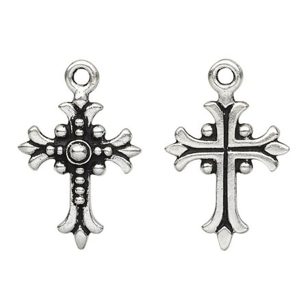 

Drop TierraCast antique silver-plated pewter (tin-based alloy) 22x17.5mm single-sided cross with fleur-de-lis design. Sold per pkg of 2.