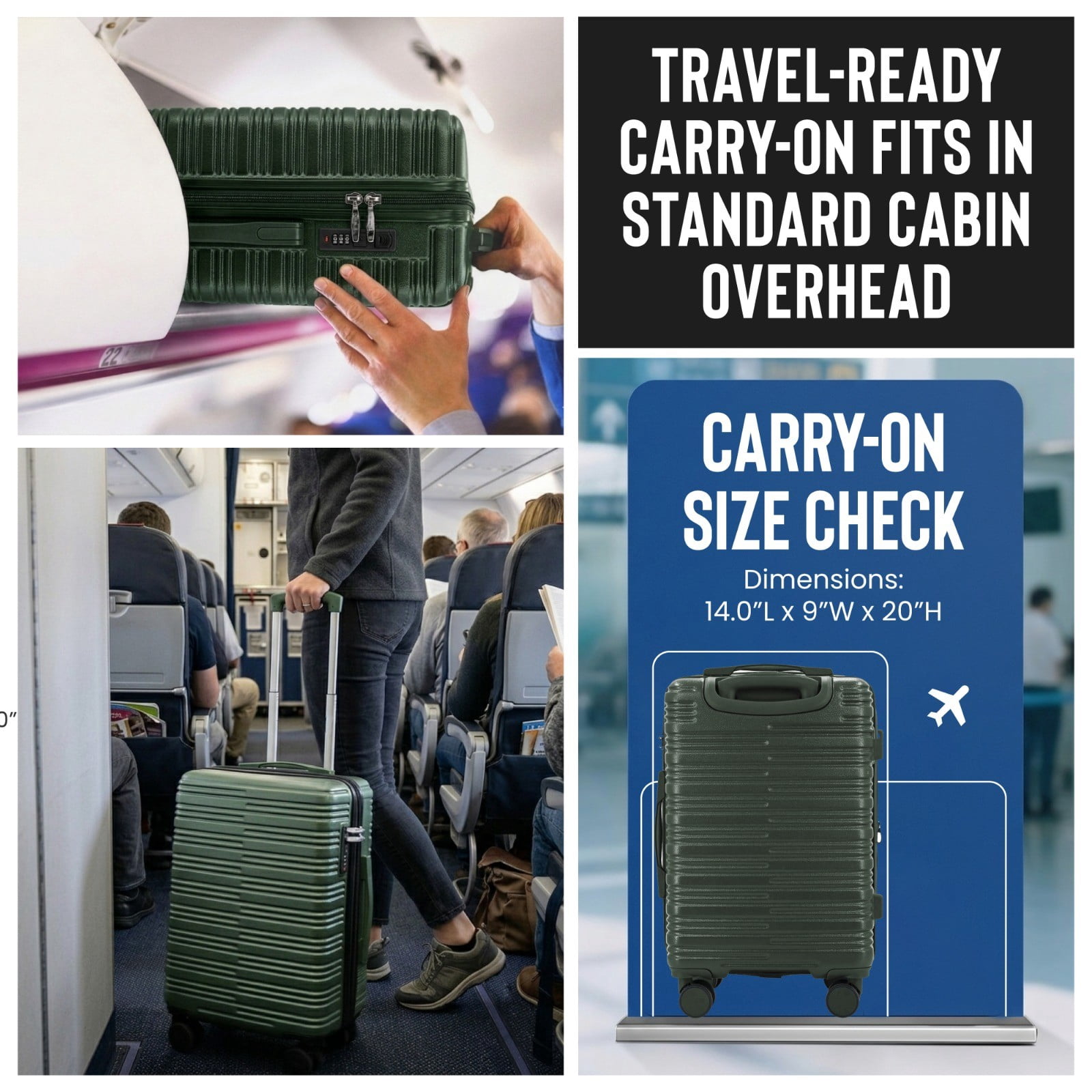 Expandable 20-inch Carry-on Hardside Luggage with 360° Spinner Wheels and Combo Lock
