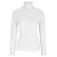 thumbnail image 4 of Homenesgenics Womens Tops under $5 Fleece Warm Women Solid Long Sleeve Pullove TurtleNeck-Neck Casual Sweater Tops White S, 4 of 8