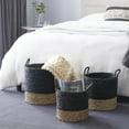 thumbnail image 3 of DecMode Modern Woven Patterned Black Seagrass Storage Basket, Set of 3 17",15",14"H, 3 of 14