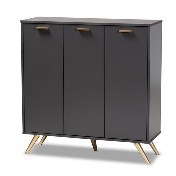 Bowery Hill Dark Gray and Gold Finished Wood 3-Door Shoe Cabinet