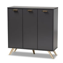 Bowery Hill Dark Gray and Gold Finished Wood 3-Door Shoe Cabinet