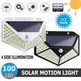 thumbnail image 1 of Lámpara de pared solar de 114 LED, lámpara solar luminosa de cuatro lados para patio, lámpara de exterior impermeable con inducción humana, 1 of 5