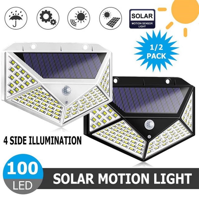 Lámpara de pared solar de 114 LED, lámpara solar luminosa de cuatro lados para patio, lámpara de exterior impermeable con inducción humana