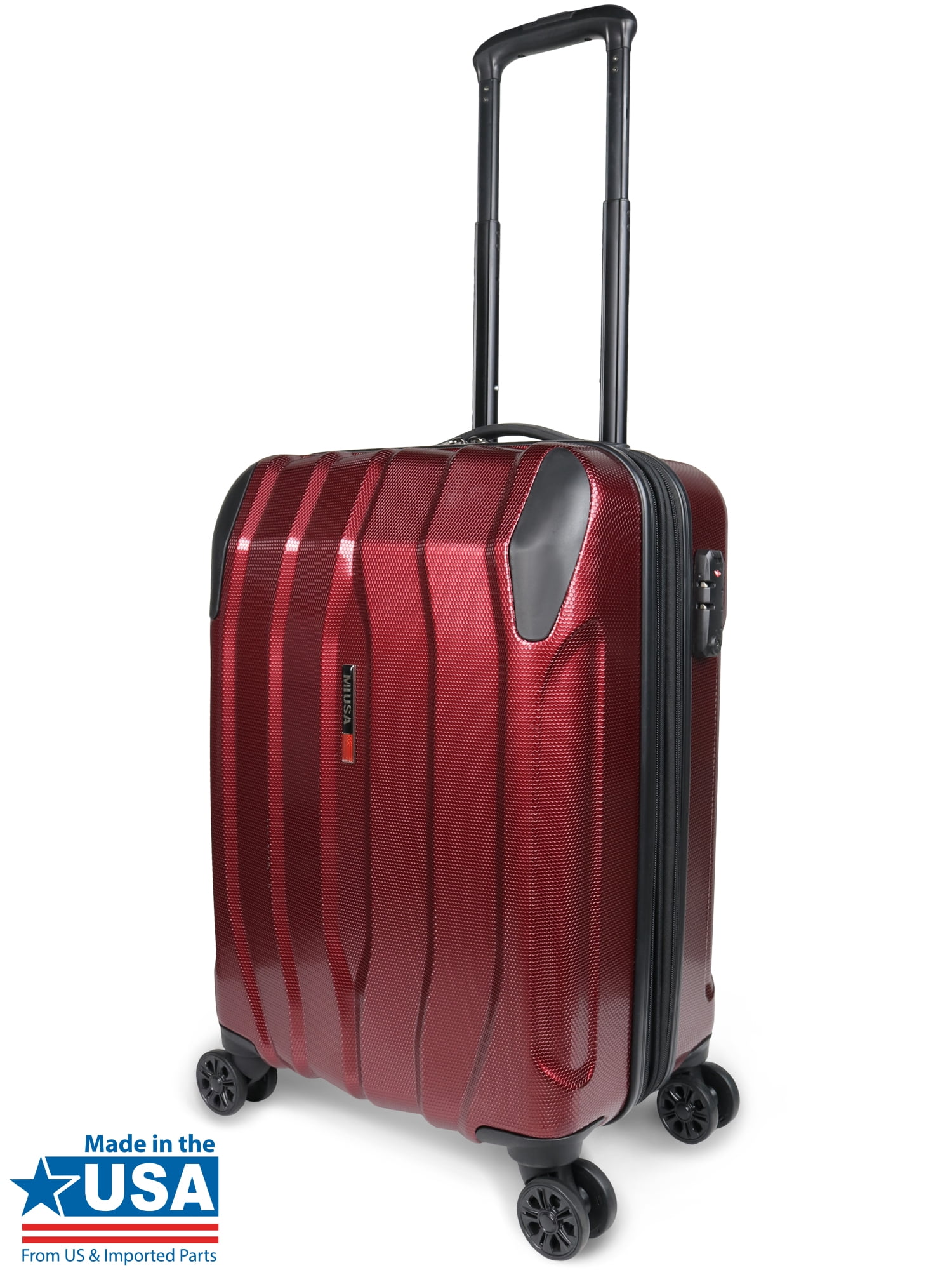 MiUSA 20" Hard Side Polycarbonate Luggage w/ 4x4 Spinner Wheels, Red