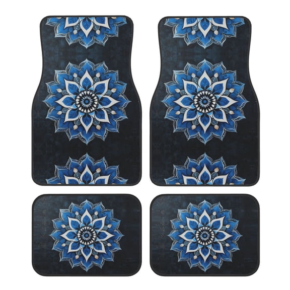 KAKALAD Blue Mandala 03 Car Floor Mats 4PC Set Carpet Protection, Universal Fit for Car SUV VA & Truck, Vehicle Front & Rear
