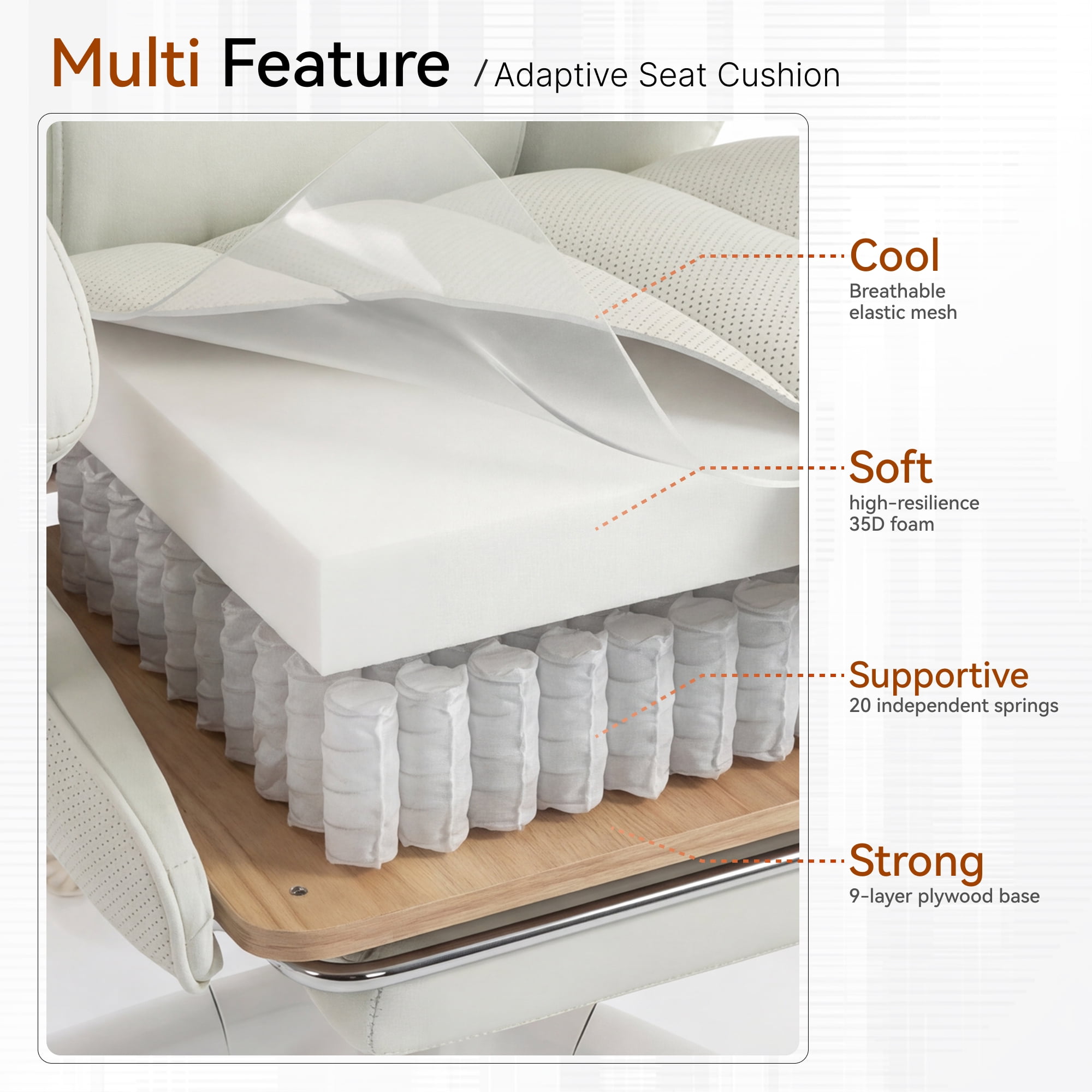 GOOSEA Adult Fabric High Back Indoor Residential Adjustable Seat Height and Lumbar Support Executive Chairs with Footrest, White