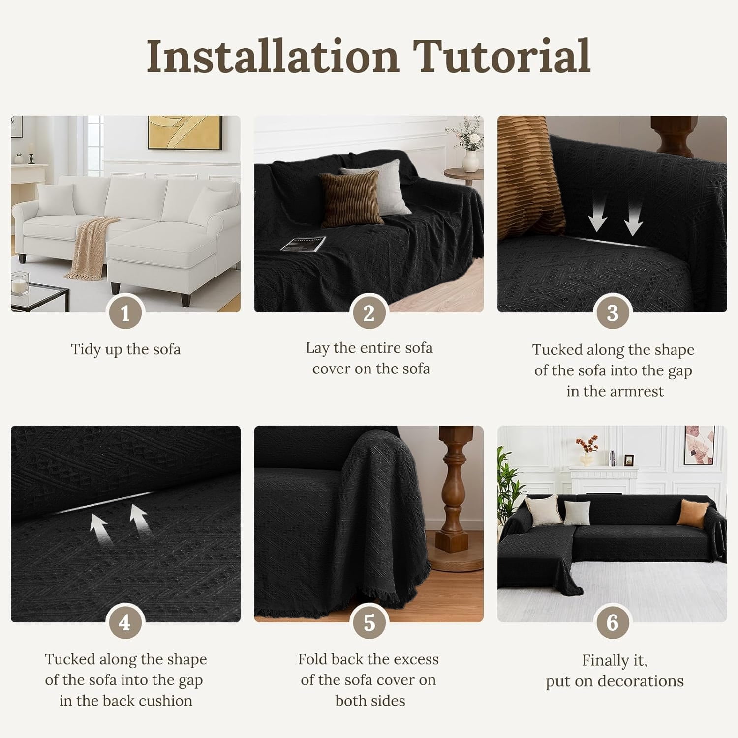 Sanmadrola Couch Cover for 3 Cushion Couch Sofa Cover Sectional L-Shape Sofa Cover for Dog Sofa Slipcover Washable Reversible Sofa Protector 71''x118''+ 71''x 134'' Black 2 Piece