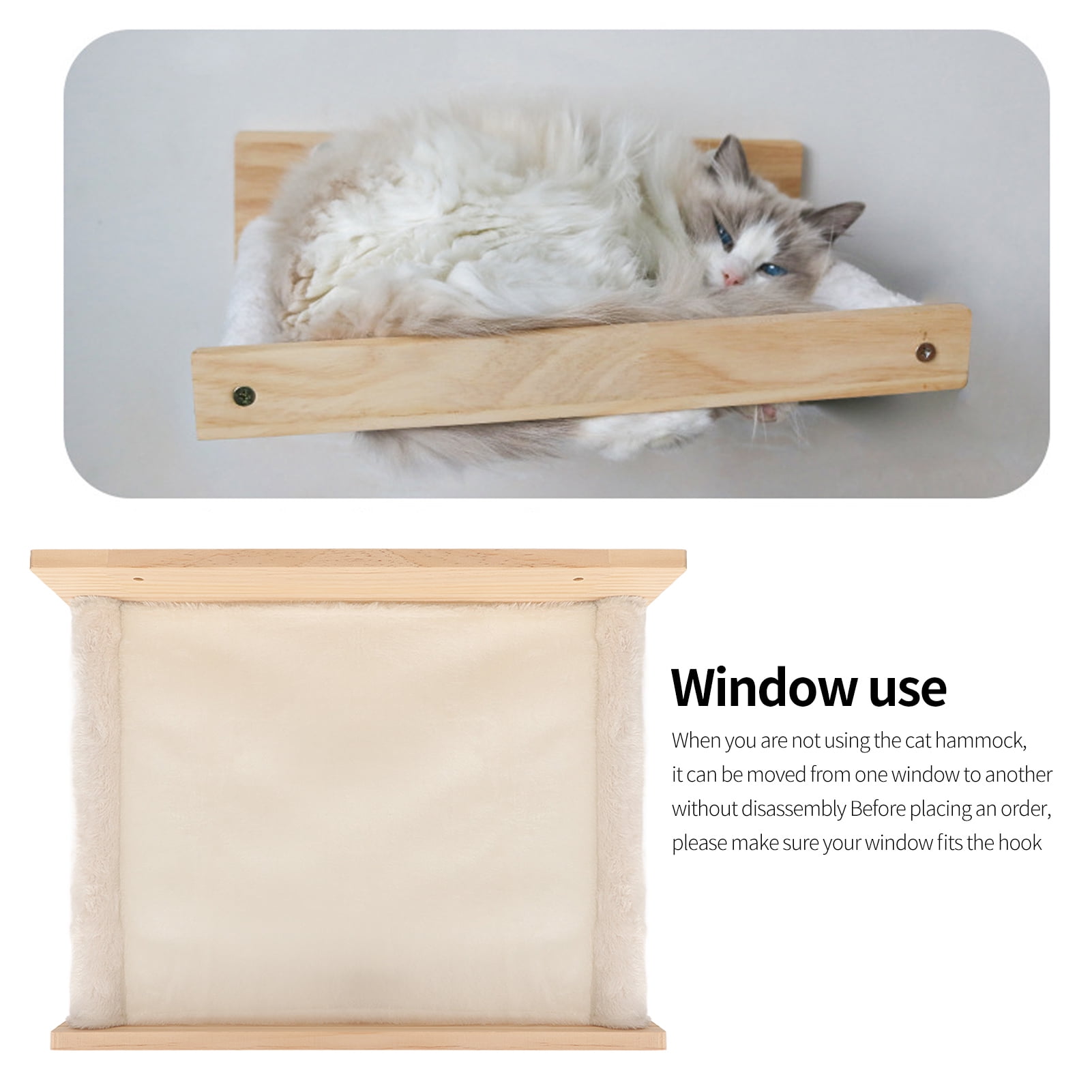 Riousery Wall Mounted Cat Hammock Bed Breathable Washable Space Saving Cat Window Perch Shelf Wood Furniture for Indoor Cats and Kittens Sleeping Resting 16.5 inches / 42 cm
