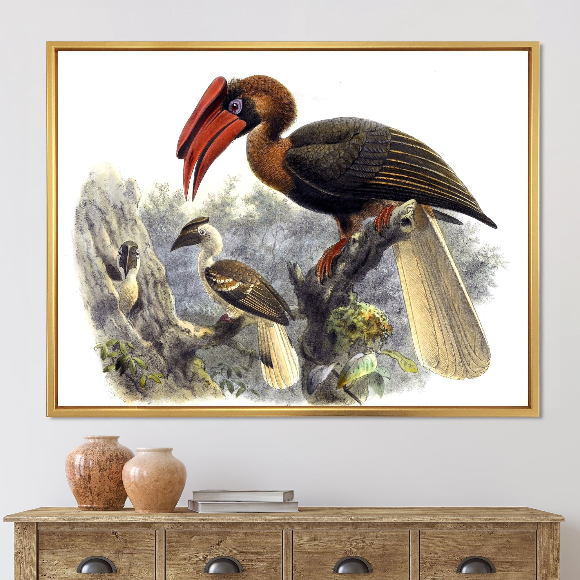 Designart 'Ancient Australian Birds XI' Traditional Framed Canvas Wall Art Print