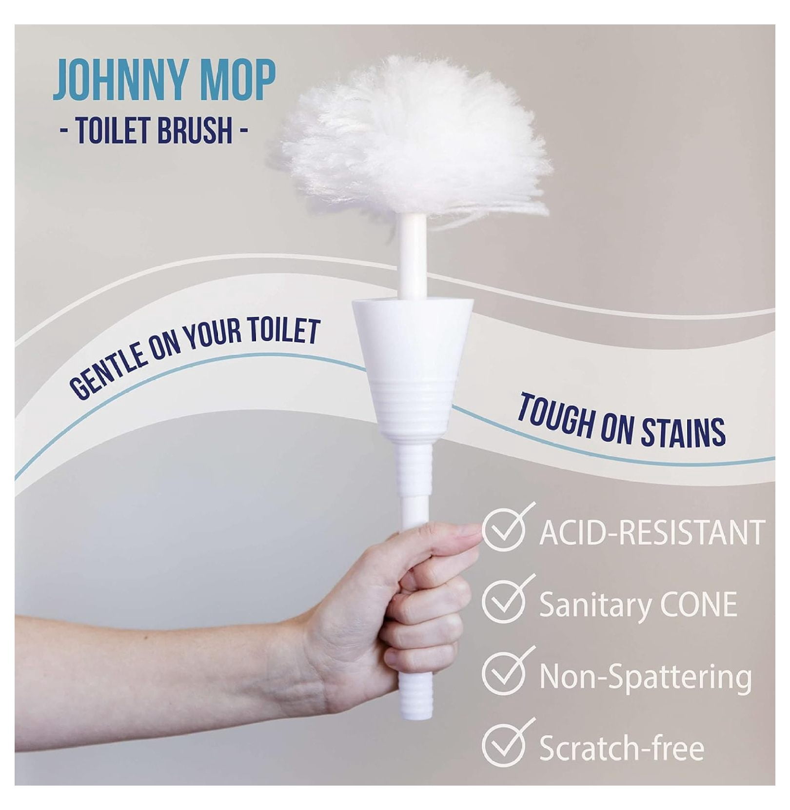 Johnny Mop | Set of 5 Toilet Brushes | 14" Handle to Easily Clean Toilet or Shower | Scratch Free Bowl Swab | Safe to Use with Your Favorite Toilet Bowl Cleaner
