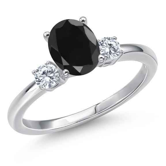 Gem Stone King 14K White Gold Black Sapphire and Moissanite Engagement Ring for Women | 1.86 Cttw | Oval 8X6MM | Gemstone September Birthstone | Size 8