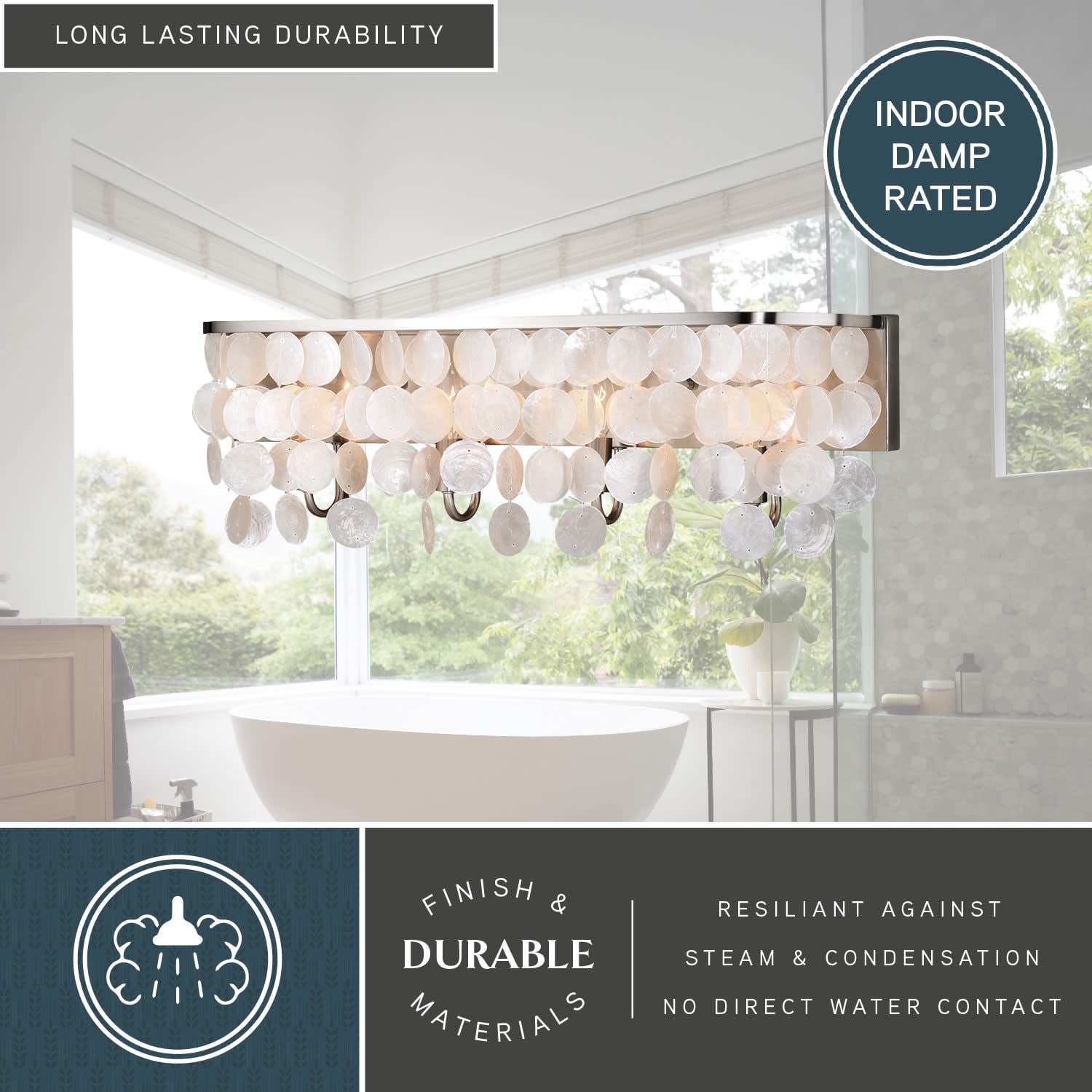 Elsa 4 Light Satin Nickel Capiz Shell Coastal Bathroom Vanity Fixture