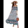 thumbnail image 3 of Vestido Informal, Fluido, con Estampado Floral Bohemio, Hombros Descubiertos, para Mujer (Verano 2025) Azul XXL, 3 of 9