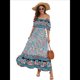 thumbnail image 3 of Vestido Informal, Fluido, con Estampado Floral Bohemio, Hombros Descubiertos, para Mujer (Verano 2025) Azul XL, 3 of 9
