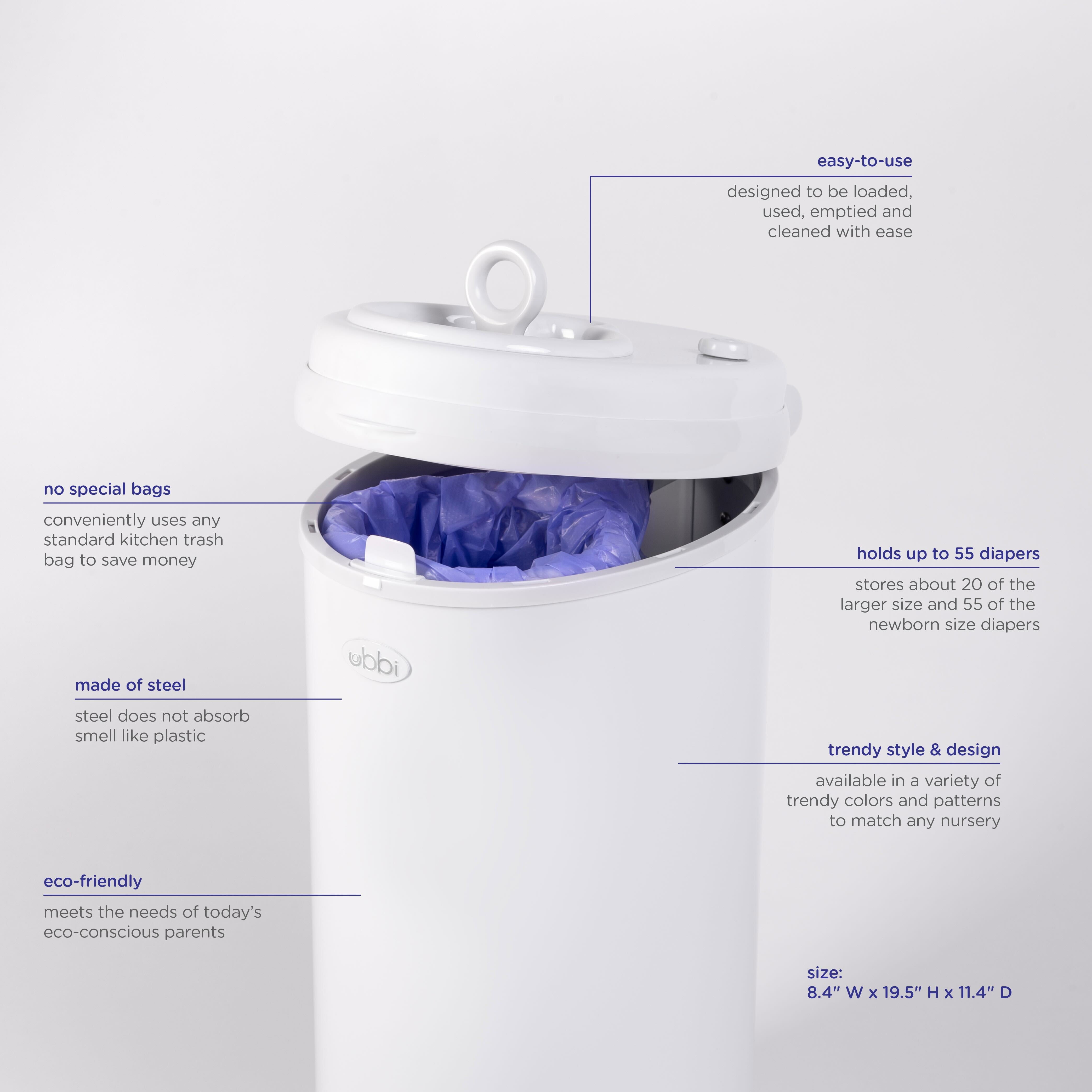 Ubbi Odor Locking Steel Diaper Pail, Baby Registry Must-Have, Open Water