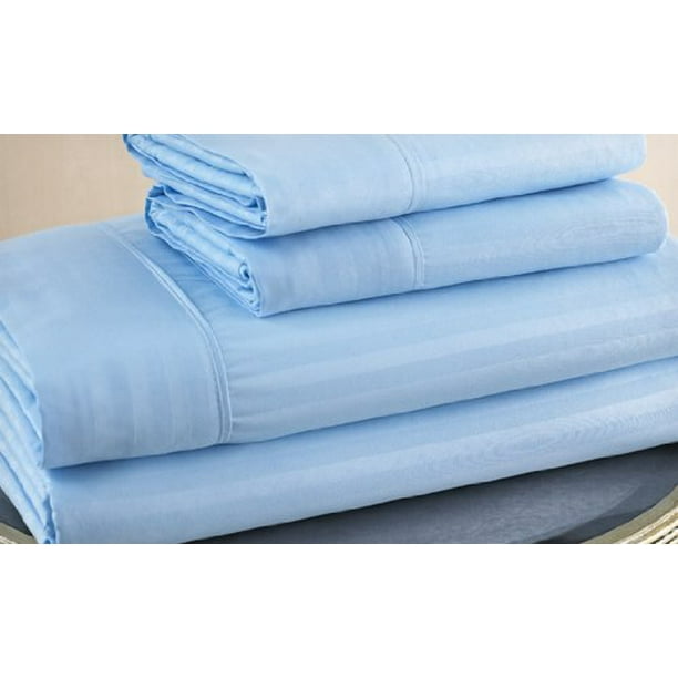 Queen Size Light Blue 500 Thread Count 100% Cotton Sateen Dobby Stripe