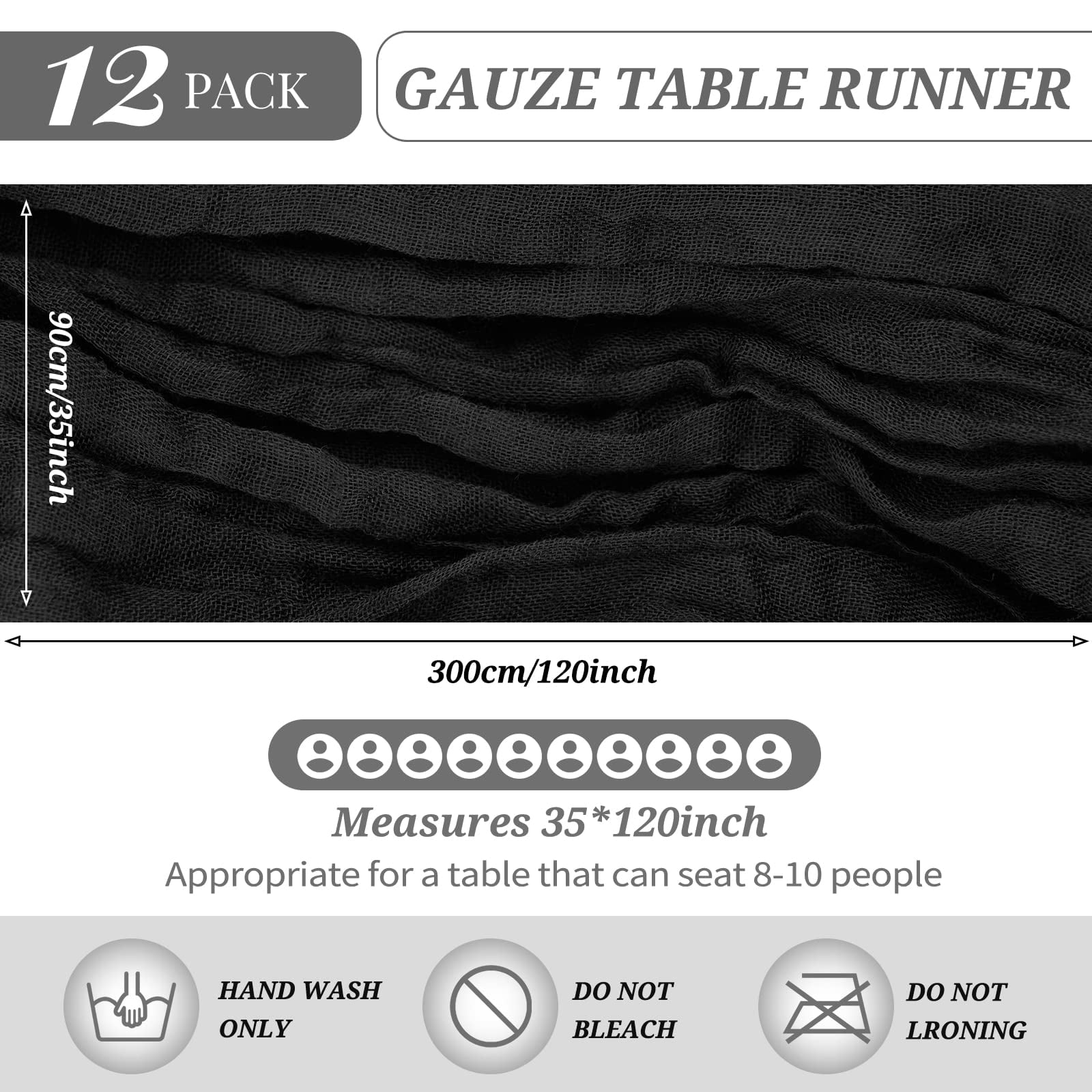 12 Pack 35 x 120 inch Long Boho Cheese Cloth Gauze Table Runners Semi Sheer Table Runner for Wedding Decor