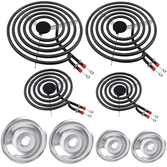 MP22YA Electric Range Burner Element Replacement Set & Drip Pans W10290350 W10290353 Fit for Whirlpool, Amana, Maytag Electric Stove Burner Element