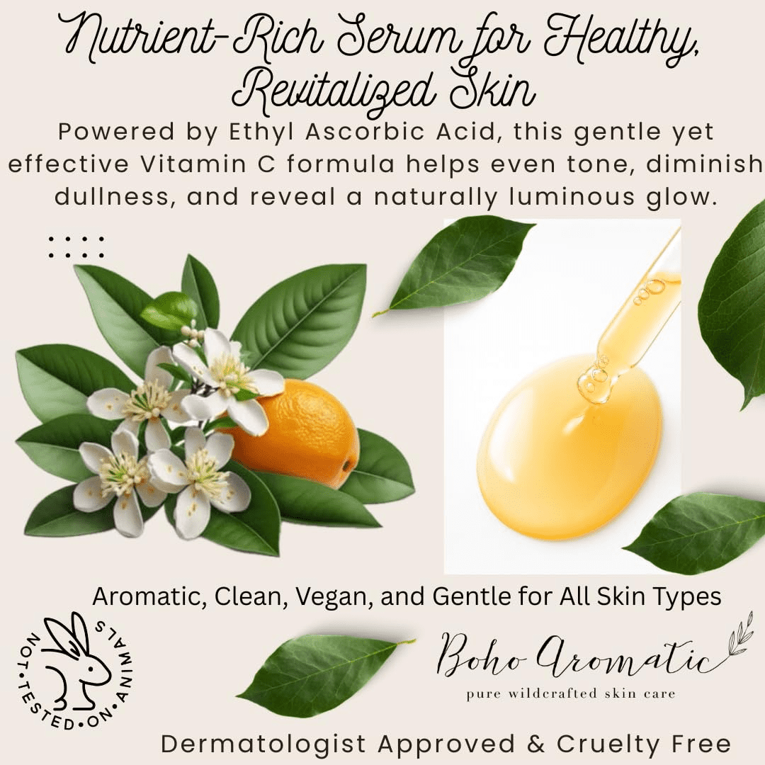 Boho Aromatic BLOOM Vita C + Purslane Brightening Vitamin C Face Serum, Antioxidant & Hydrating for Radiant Skin, Vegan & Cruelty-Free, 1 Pack