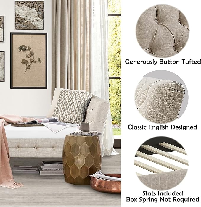 BSHTI Modern Upholstered Twin Daybed Frame Button Tufted Fine Polyester Easy aseemble with Wooden Legs,Beige