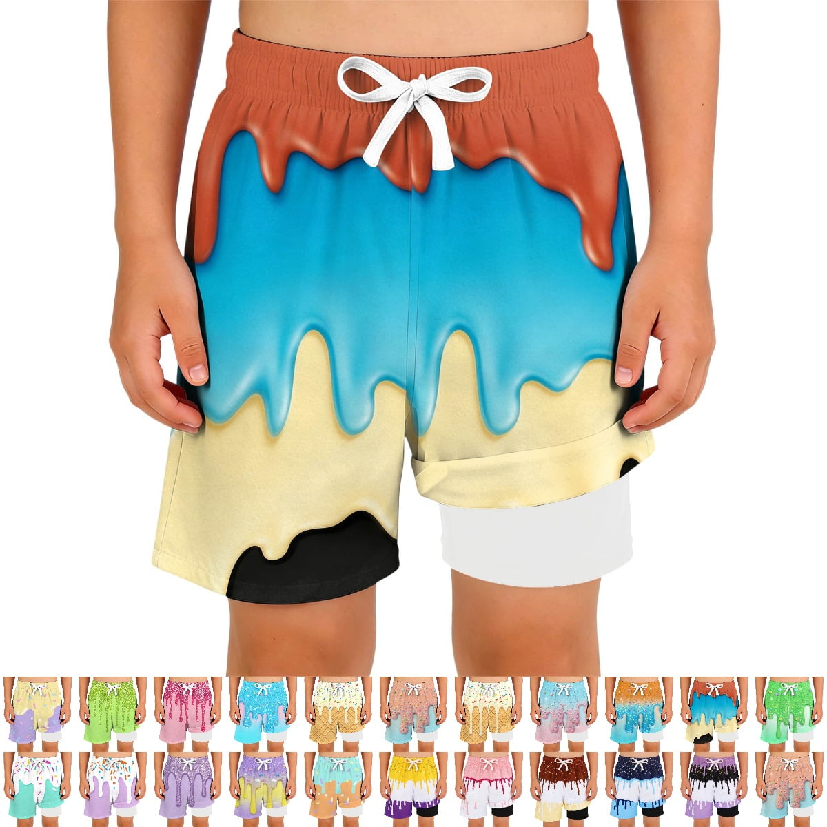 UJNDER Toddler Boy Shorts Double Layer Beach Shorts with Mesh Comfortable Swim Trunks for Kids and Children Boys Cargo Pants Orange_018 9-10 Years