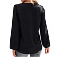 thumbnail image 4 of Señoras temperamento elegante viento color sólido plisado cuello en V manga larga cómoda camisa superior Pompotops FGAJ16329, 4 of 7