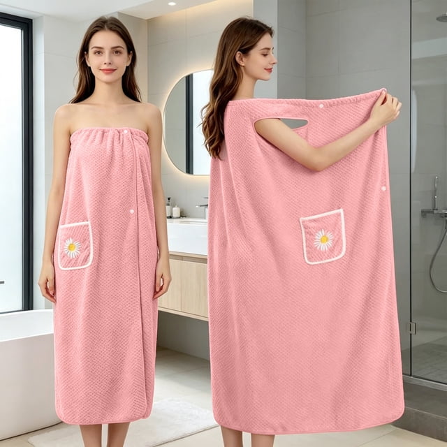Toalla de baño envolvente para mujer, envoltura de ducha de microfibra absorbente con bolsillo, cierre ajustable de botón, tela suave y amigable con la piel, múltiples colores