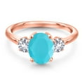 thumbnail image 3 of Gem Stone King 18K Rose Gold Plated Silver Green Turquoise and White Created Sapphire Engagement Ring for Women | 2.00 Cttw | Oval 9X7MM | Gemstone Birthstone | Size 8, 3 of 6