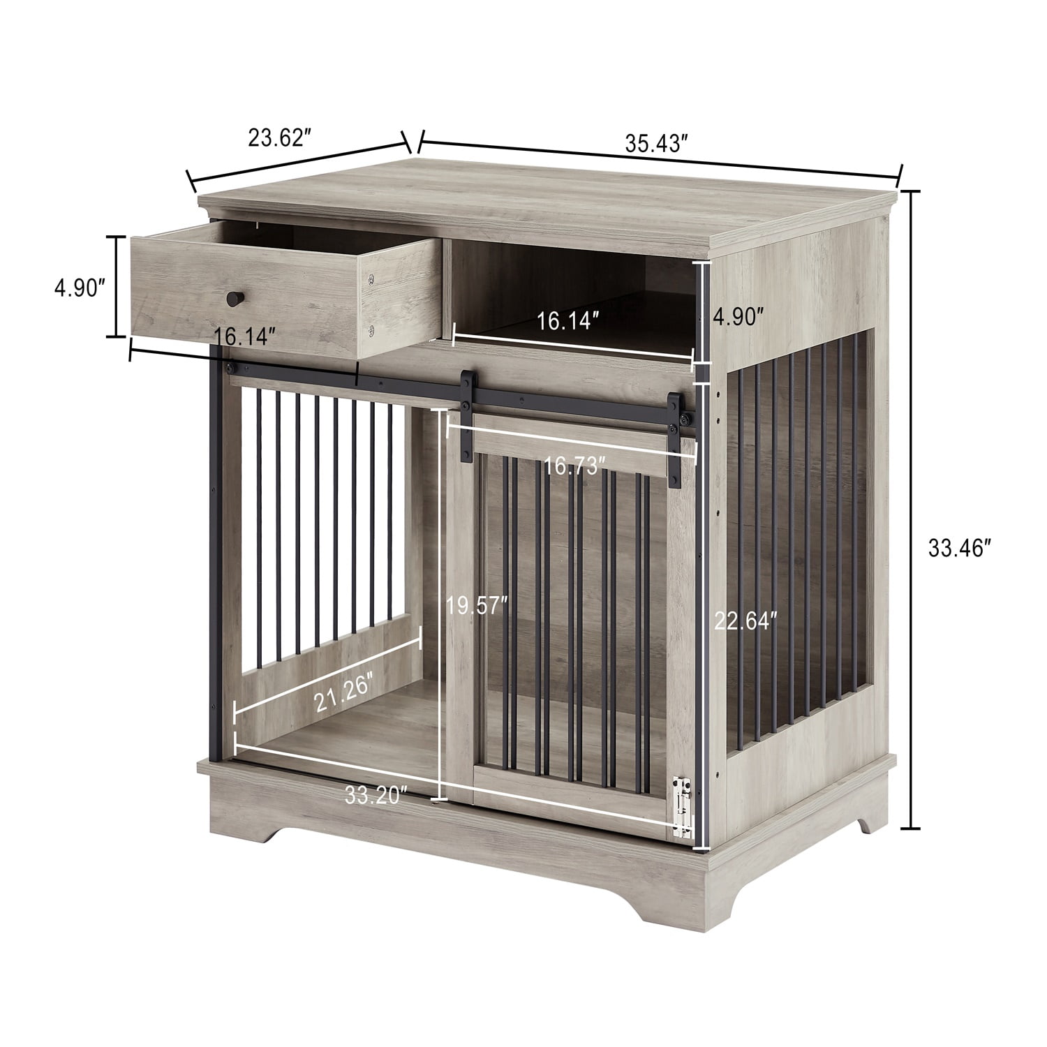 Pefilos 35" Wooden Dog Kennel End Table with Drawers and Sliding Door Dog Crate, Furniture Style Dog Crate, Gray Pefilos 35" Wooden Dog Kennel End Table with Drawers and Sliding Door Dog Crate, Furniture Style Dog Crate, Gray