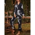 thumbnail image 5 of Womens Silk Satin Pajama Set Long Sleeve Notch Collar Loungewear Two Piece Sleepwear Button Down Pj Set, 5 of 7