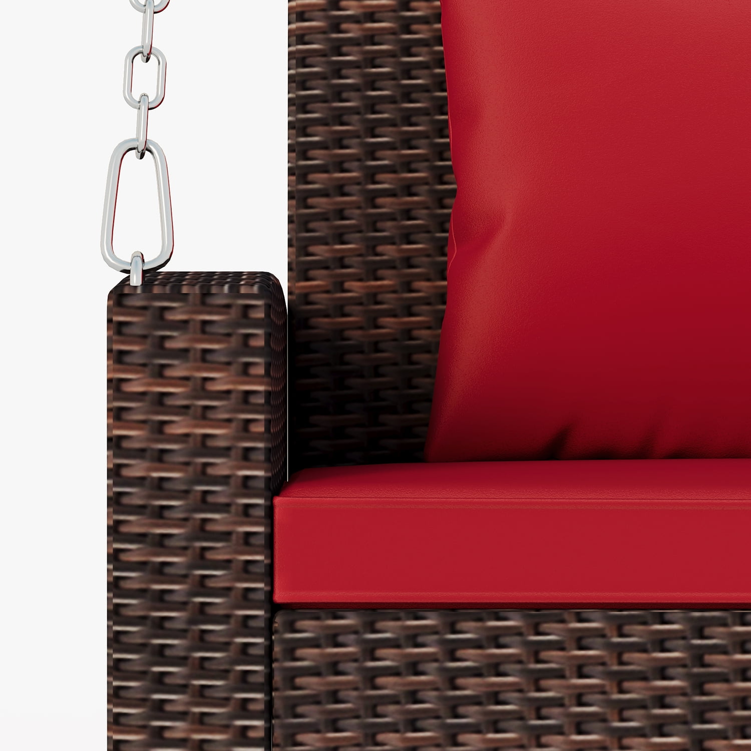 Kadyn 2-Person Wicker Hanging Porch Swing, Rattan Swing Bench with Chains, Cushion and Pillow, Outdoor Swing Chair for Garden, Backyard, Brown-Red Kadyn 2-Person Wicker Hanging Porch Swing, Rattan Swing Bench with Chains, Cushion and Pillow, Outdoor Swing Chair for Garden, Backyard, Brown-Red